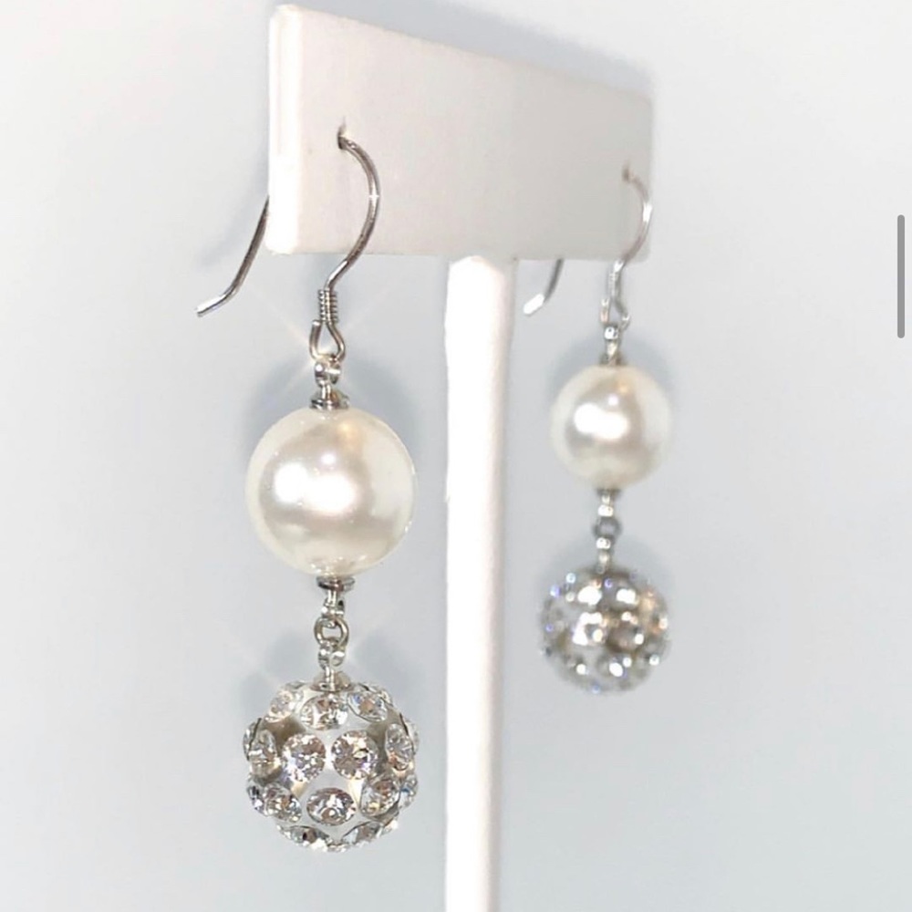 Pearl Crystal Drop Dangle Earrings for Wedding